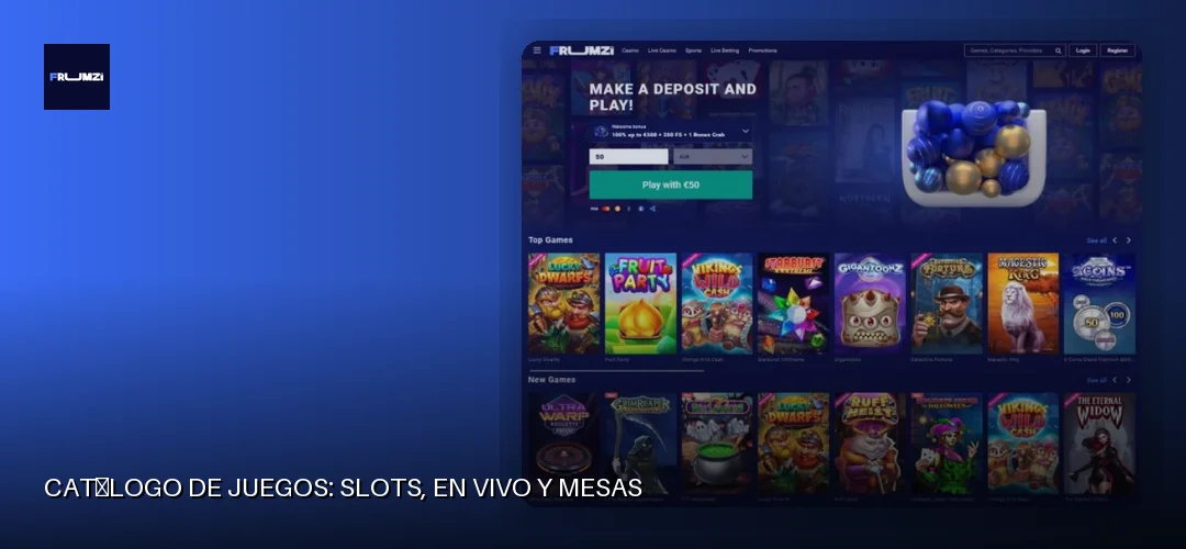Catálogo de juegos: slots, en vivo y mesas